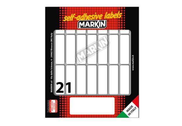 Immagine di Etichette adesive - in carta - permanenti - 46 x 14 mm - 21 et/fg - 10 fogli - bianco - Markin