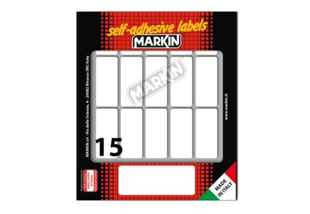 Immagine di Etichette adesive - in carta - permanenti - 46 x 20 mm - 15 et/fg - 10 fogli - bianco - Markin