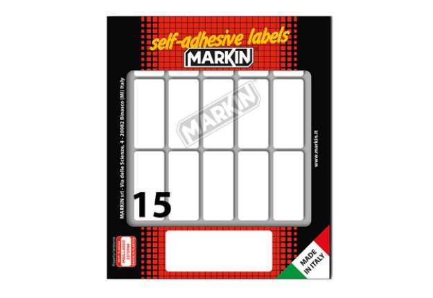 Immagine di Etichette adesive - in carta - permanenti - 46 x 20 mm - 15 et/fg - 10 fogli - bianco - Markin
