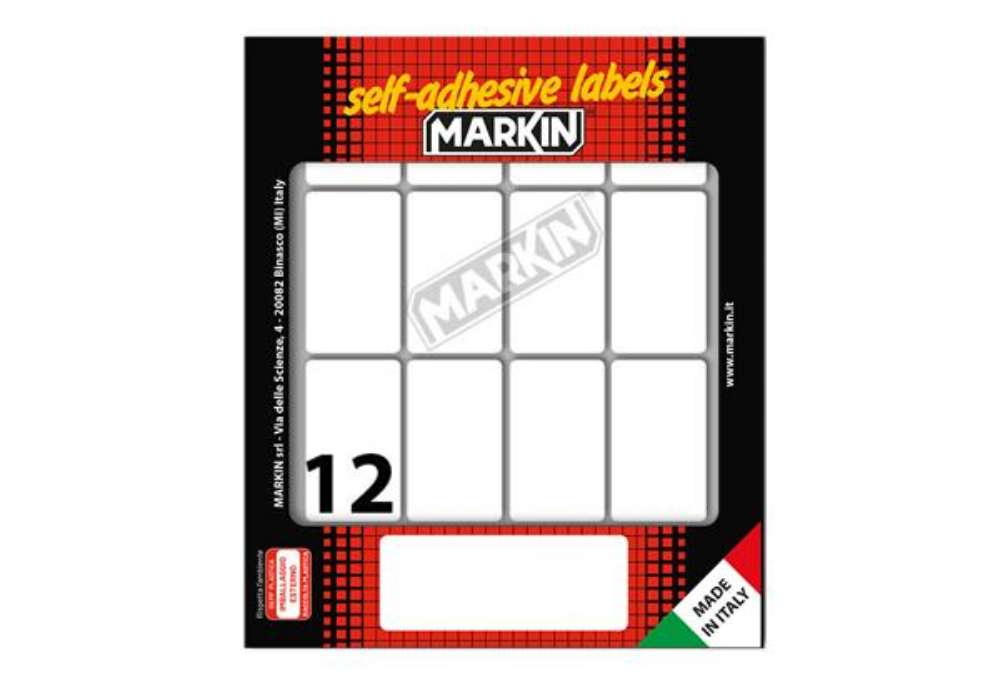 Immagine di Etichette adesive - in carta - permanenti - 46 x 27 mm - 12 et/fg - 10 fogli - bianco - Markin