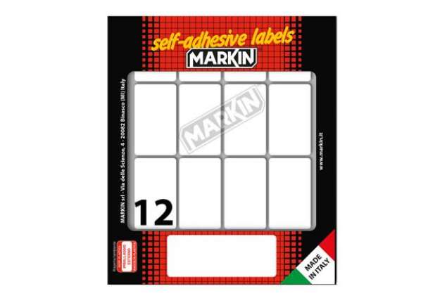Immagine di Etichette adesive - in carta - permanenti - 46 x 27 mm - 12 et/fg - 10 fogli - bianco - Markin