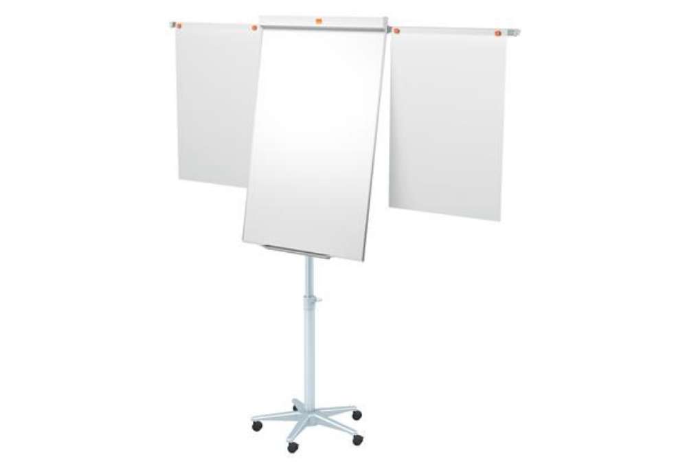 Immagine di Lavagna portablocco Classic con ruote - 100 x 70 cm - bracci estensibili - bianco - Nobo