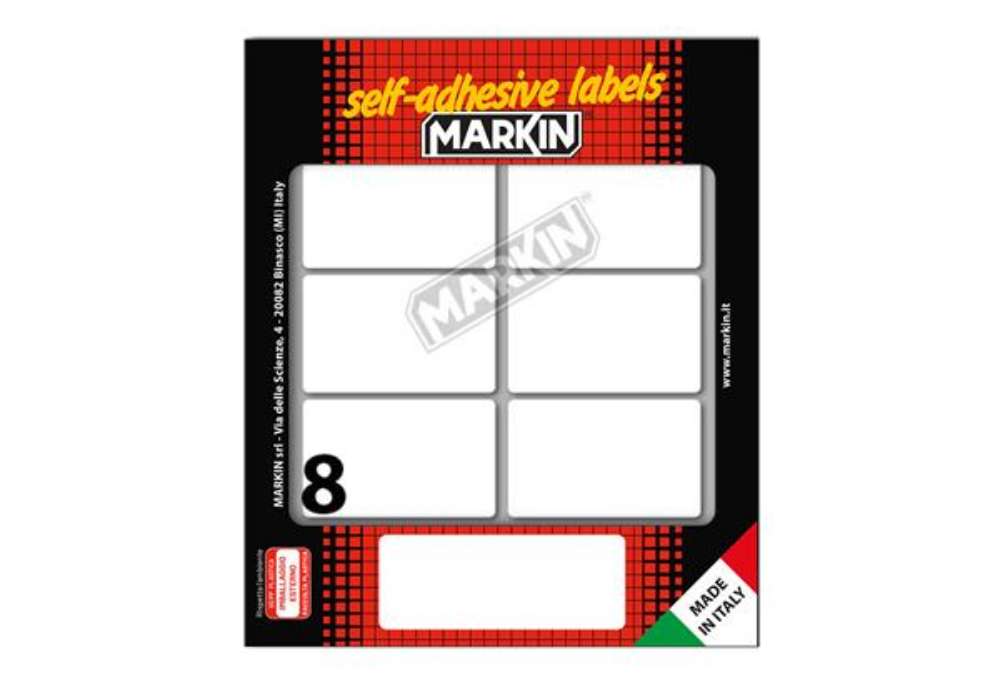 Immagine di Etichette adesive - in carta - permanenti - 56 x 34 mm - 8 et/fg - 10 fogli - bianco - Markin