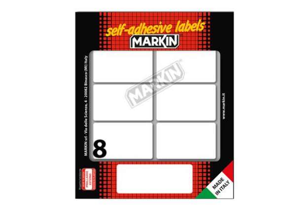 Immagine di Etichette adesive - in carta - permanenti - 56 x 34 mm - 8 et/fg - 10 fogli - bianco - Markin