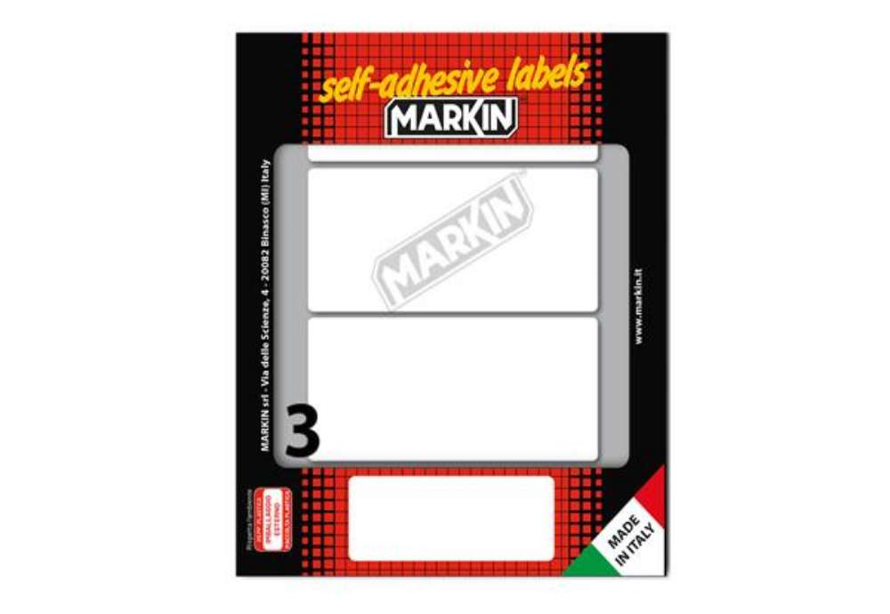 Immagine di Etichette adesive - in carta - permanenti - 100 x 46 mm - 3 et/fg - 10 fogli - bianco - Markin