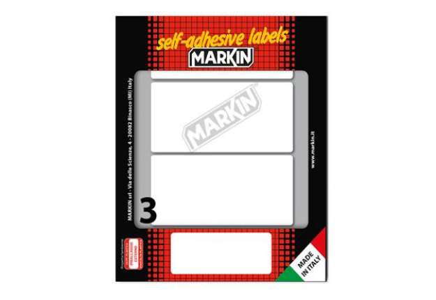 Immagine di Etichette adesive - in carta - permanenti - 100 x 46 mm - 3 et/fg - 10 fogli - bianco - Markin