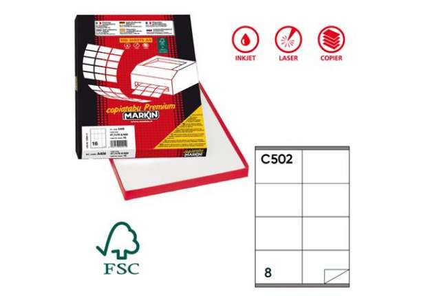 Immagine di Etichette adesive C/502 - in carta - permanenti - 105 x 72 mm - 8 et/fg - 100 fogli - bianco - Marki