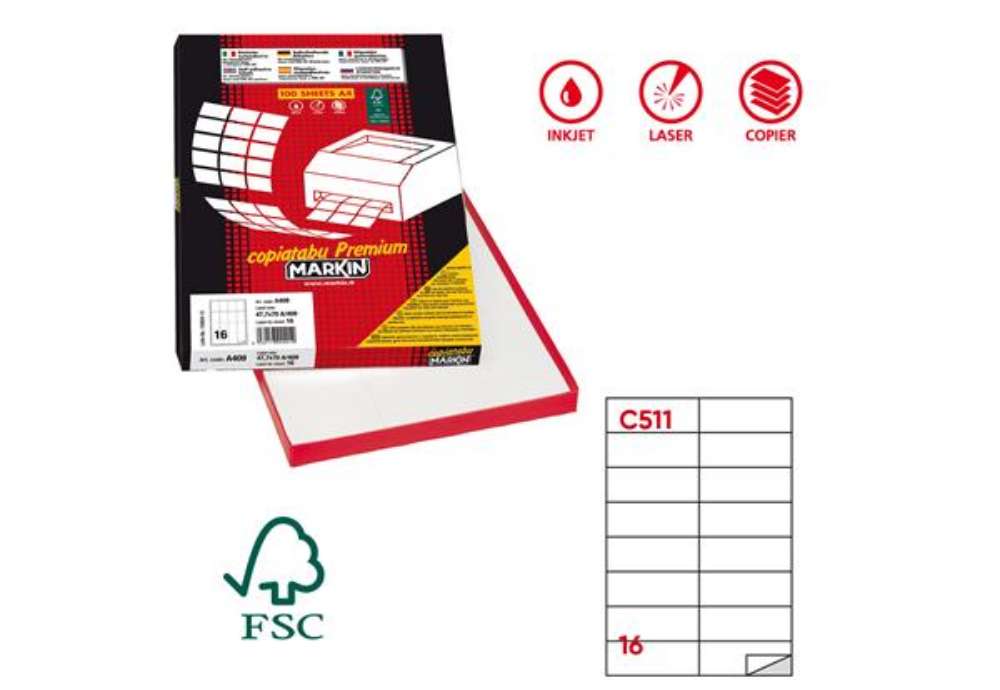 Immagine di Etichette adesive C/511 - in carta - permanenti - 105 x 37,12 mm - 16 et/fg - 100 fogli - bianco - M