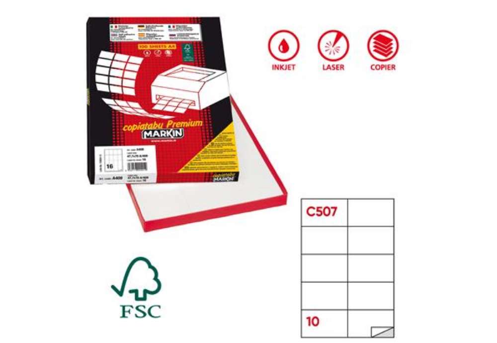 Immagine di Etichette adesive C/507 - in carta - permanenti - 105 x 59 mm - 10 et/fg - 100 fogli - bianco - Mark