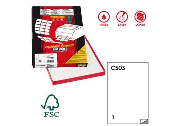 Immagine di Etichette adesive C/503 - in carta - permanenti - 210 x 297 mm - 1 et/fg - 100 fogli - bianco - Mark