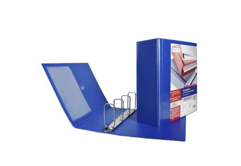 Immagine di Raccoglitore personalizzabile Stelvio TI - 22 x 30 cm - 4 anelli a Q 65 mm - dorso 9 cm - blu - Sei
