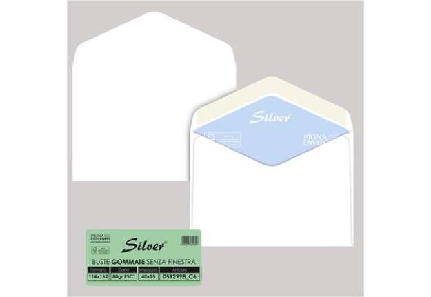 Immagine di Busta Busta Silver Matic FSC - senza finestra - gommata - 11,4 x 16,2 cm - 80 gr -  bianco - Pigna E