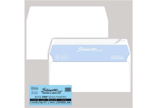 Immagine di Busta SILVER90 STRIP FSC - bianca - internografata - senza finestra - 110 x 230 mm - 90 gr - Pigna E