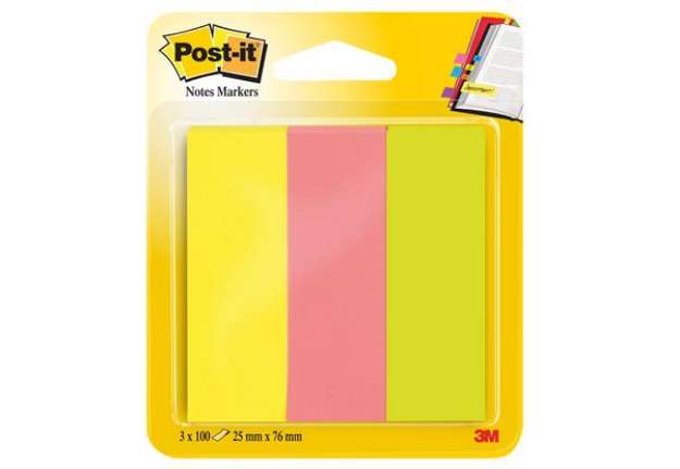 Immagine di Segnapagina Post-it in carta - 671-3 - 25 x 76 mm - 3 colori Neon - Post-it - conf. 300 pezzi