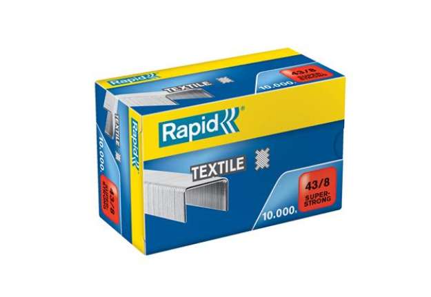 Immagine di Punti Rapid Super Strong Textile - 43/8 - acciaio zincato - per tessuti - metallo - Rapid - conf. 10
