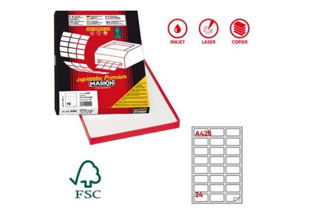Immagine di Etichette adesive A/425 - in carta - permanenti - 64 x 34 mm - 24 et/fg - 100 fogli - bianco - Marki