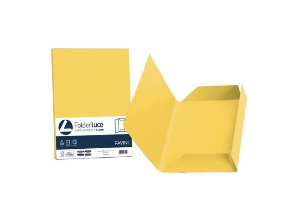 Immagine di Cartellina 3 lembi Luce - 200 gr - A4 - cartoncino bristol - giallo sole - Favini - conf. 25 pezzi