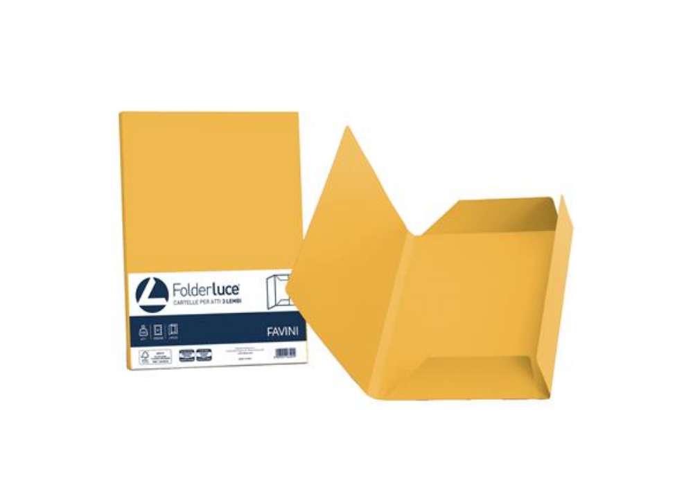 Immagine di Cartellina 3 lembi Luce - 200 gr - A4 - cartoncino bristol - giallo oro - Favini - conf. 25 pezzi