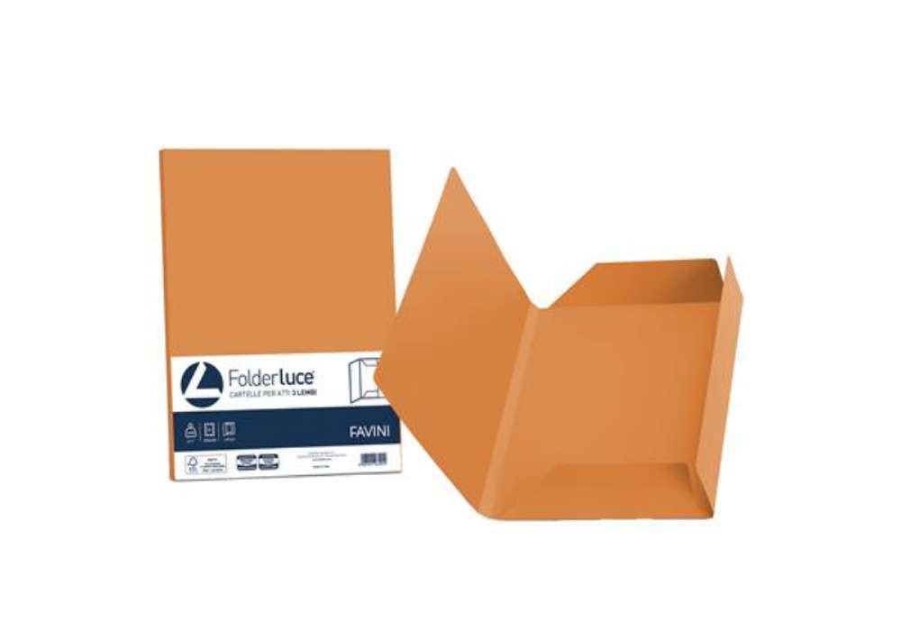 Immagine di Cartellina 3 lembi Luce - 200 gr - A4 - cartoncino bristol - arancio - Favini - conf. 25 pezzi