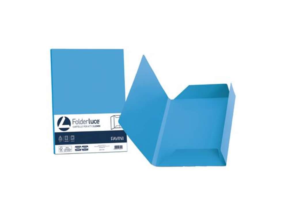 Immagine di Cartellina 3 lembi Luce - 200 gr - A4 - cartoncino bristol - azzurro - Favini - conf. 25 pezzi