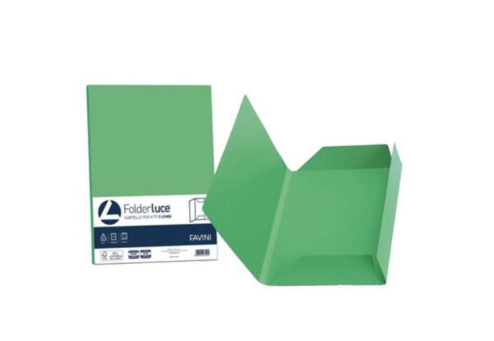 Immagine di Cartellina 3 lembi Luce - 200 gr - A4 - cartoncino bristol - verde - Favini - conf. 25 pezzi