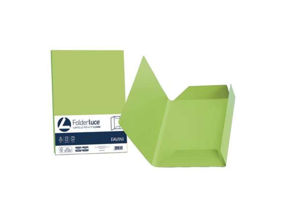Immagine di Cartellina 3 lembi Luce - 200 gr - A4 - cartoncino bristol - pistacchio - Favini - conf. 25 pezzi