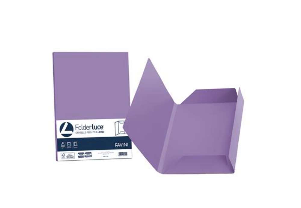 Immagine di Cartellina 3 lembi Luce - 200 gr - A4 - cartoncino bristol - violetto - Favini - conf. 25 pezzi