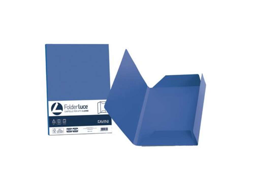 Immagine di Cartellina 3 lembi Luce - 200 gr - A4 - cartoncino bristol - blu prussia - Favini - conf. 25 pezzi