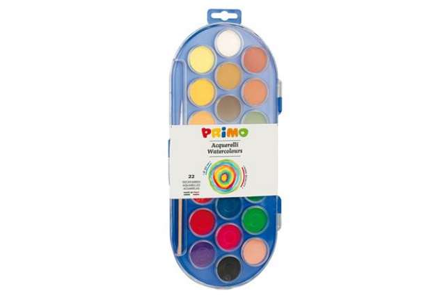 Immagine di Pastiglie Acquerelli - ? 30mm - colori assortiti - Primo - astuccio da 22 pastiglie