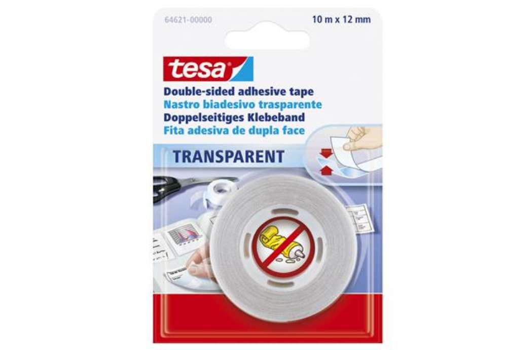 Immagine di Nastro biadesivo - 12 mm x 10 m - PP - trasparente - Tesa