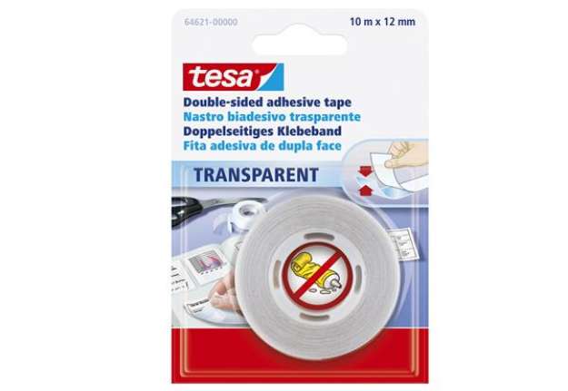 Immagine di Nastro biadesivo - 10 m x 1,2 cm - trasparente - Tesa
