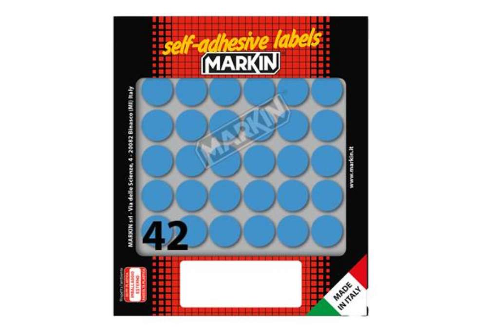 Immagine di Etichette adesive tonde - in carta - permanenti - diametro 18 mm - 42 et/fg - 10 fogli - blu - Marki