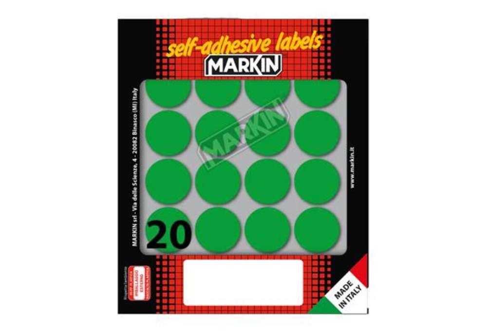 Immagine di Etichette adesive tonde - in carta - permanenti - diametro 27 mm - 20 et/fg - 10 fogli - verde - Mar