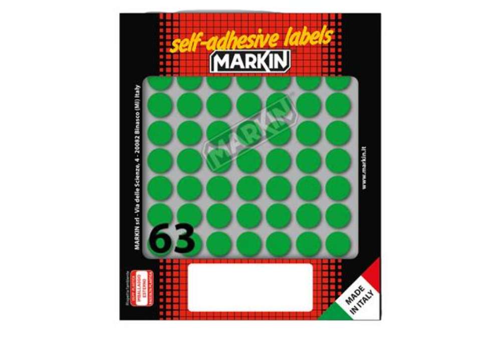 Immagine di Etichette adesive tonde - in carta - permanenti - diametro 14 mm - 63 et/fg - 10 fogli - verde - Mar