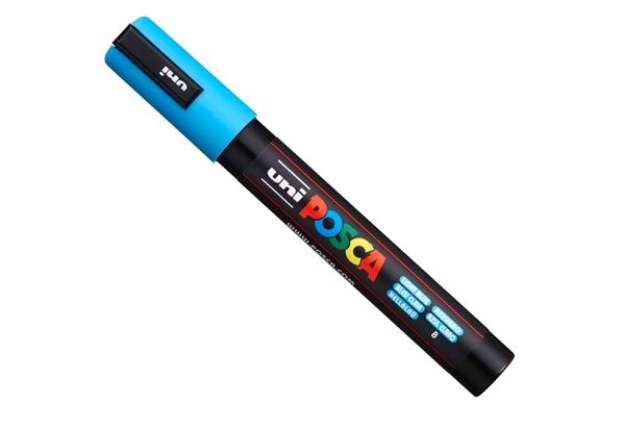 Immagine di Marcatore a base d'acqua Uni Posca PC5M  - punta  tonda media da 1,8mm a 2,5mm - azzurro - Uni Mitsu