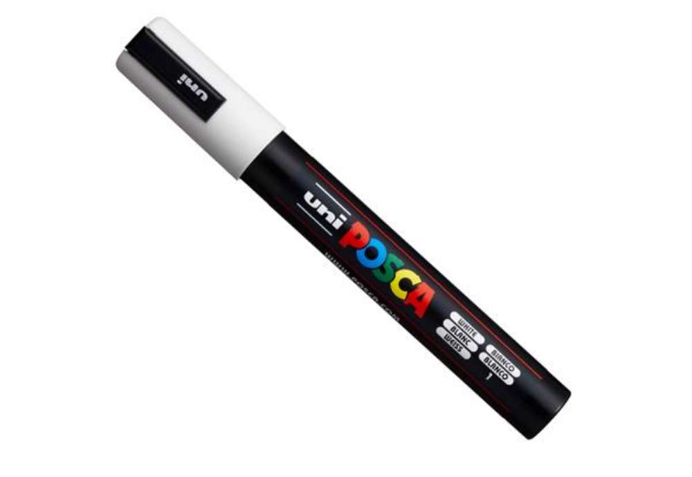 Immagine di Marcatore a base d'acqua Uni Posca PC5M  - punta  tonda media da 1,8mm a 2,5mm - bianco - Uni Mitsub