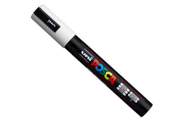 Immagine di Marcatore a base d'acqua Uni Posca PC5M  - punta  tonda media da 1,8mm a 2,5mm - bianco - Uni Mitsub