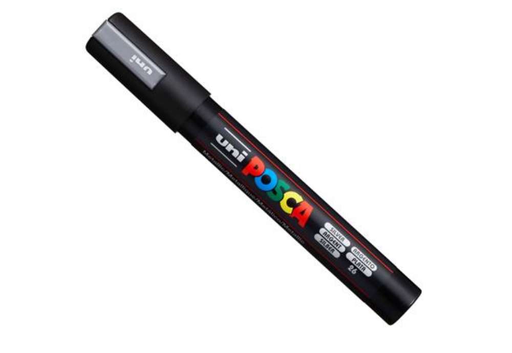 Immagine di Marcatore a base d'acqua Uni Posca PC5M  - punta  tonda media da 1,8mm a 2,5mm - argento - Uni Mitsu
