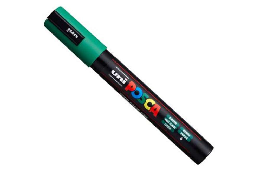 Immagine di Marcatore a base d'acqua Uni Posca PC5M  - punta  tonda media da 1,8mm a 2,5mm - verde - Uni Mitsubi
