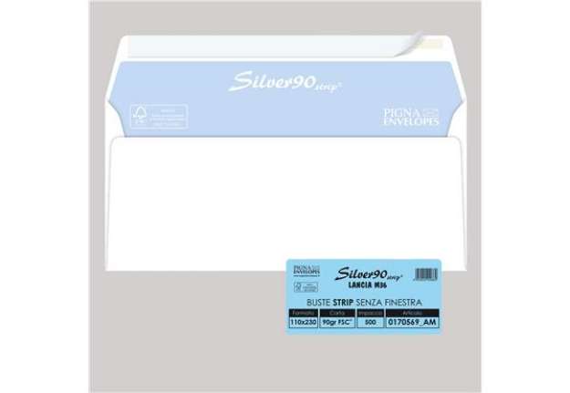 Immagine di Busta Silver90 Strip FSC - senza finestra - internografata - 11 x 23 cm - 90 gr - bianco - Pigna Env