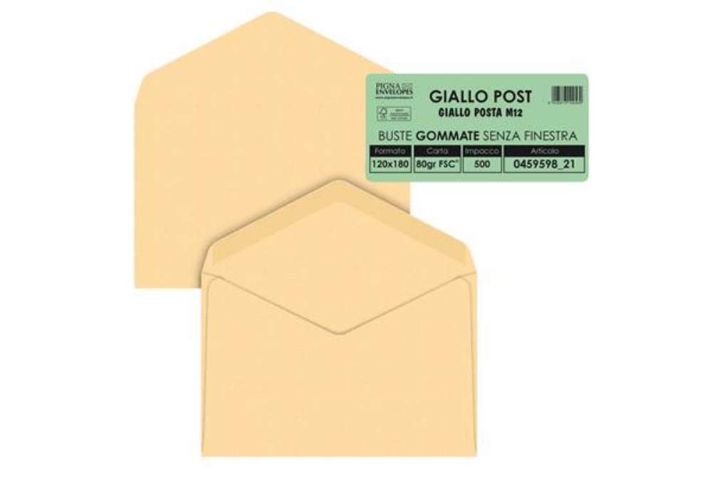 Immagine di Busta Giallo Postale - gommata - 12 x 18 cm - 80 gr - carta riciclata FSC - giallo - Pigna Envelopes