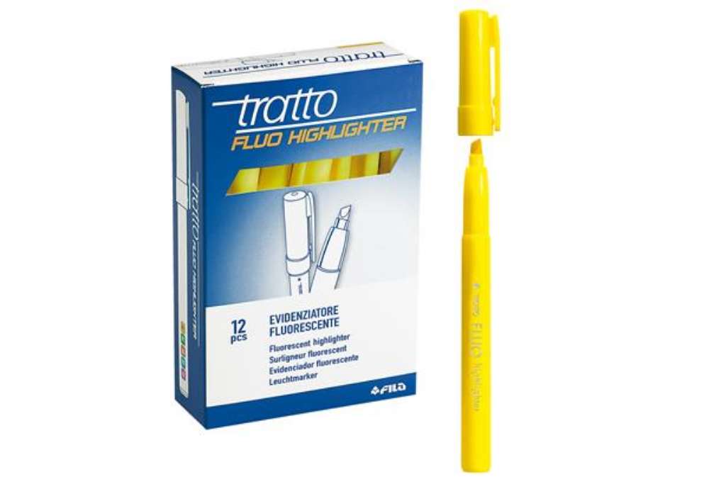 Immagine di Evidenziatore fluo Highlighter - punta a scalpello  - giallo - Tratto - conf. 12 pezzi