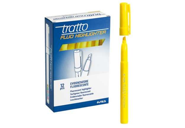 Immagine di Evidenziatore fluo Highlighter - punta a scalpello  - giallo - Tratto - conf. 12 pezzi