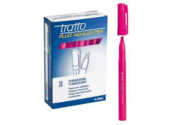 Immagine di Evidenziatore fluo Highlighter - punta a scalpello  - rosa - Tratto - conf. 12 pezzi