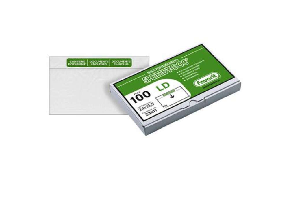 Immagine di Busta adesiva Speedy Doc - con stampa "contiene documenti" - LD (23 x 11 cm) - LDPE - trasparente -