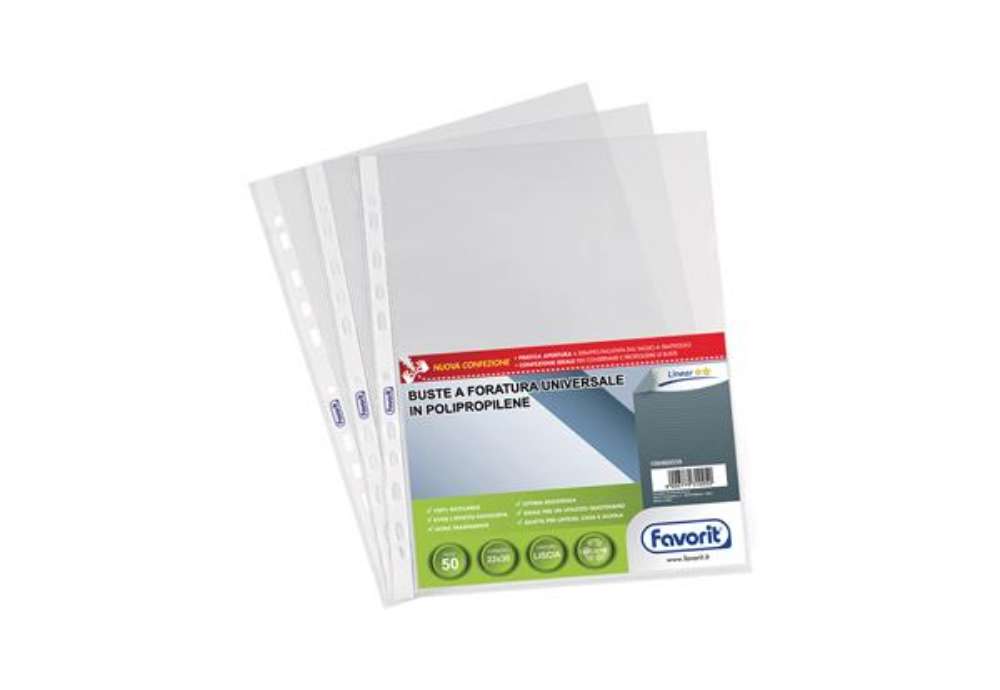 Immagine di Buste forate Special PP - Linear - liscio - 22 x 30 cm - trasparente - Favorit - conf. 50 pezzi