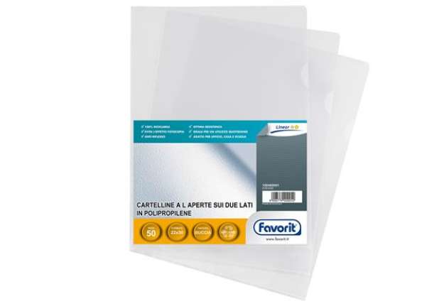 Immagine di Cartelline a L Pratic - Linear - PPL - buccia - 22x30 cm - trasparente - Favorit - conf. 50 pezzi