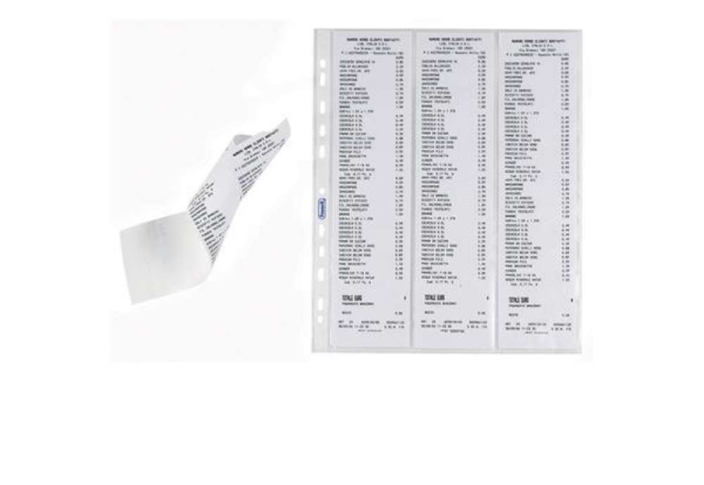 Immagine di Buste forate per scontrini fiscali - 6 Spazi - 25,2 x 30,7 cm - trasparente - Favorit - conf. 10 pez