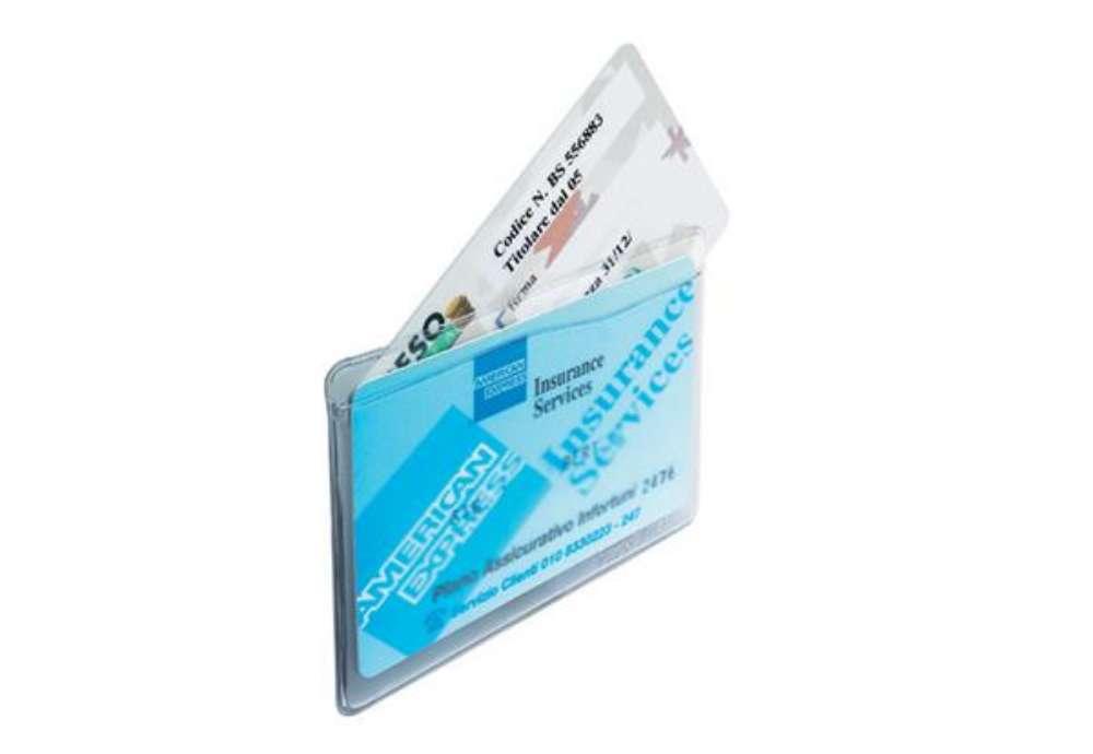 Immagine di Porta Cards - 2 tasche - 9,5 x 6,5 cm - trasparente - Favorit - conf. 50 pezzi