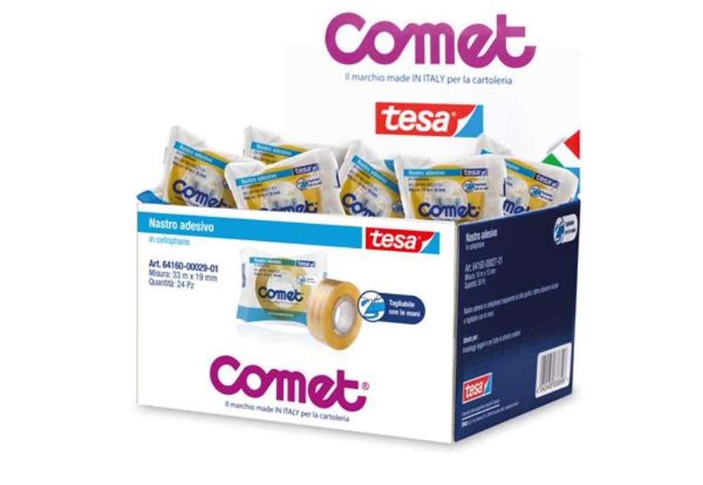 Immagine di Nastro adesivo - confezionato singolarmente - 19 mm x 33 m - cellophane - trasparente - Comet